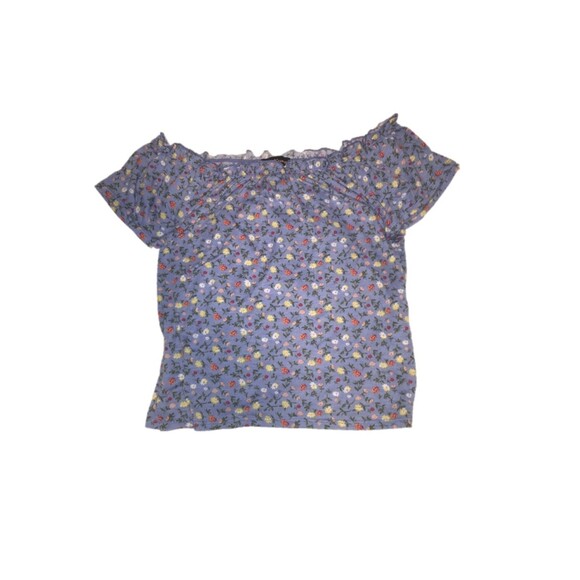 Almost Famous top Womens Medium country blue floral ruffle Coastal Cottage Y2K - Picture 1 of 6